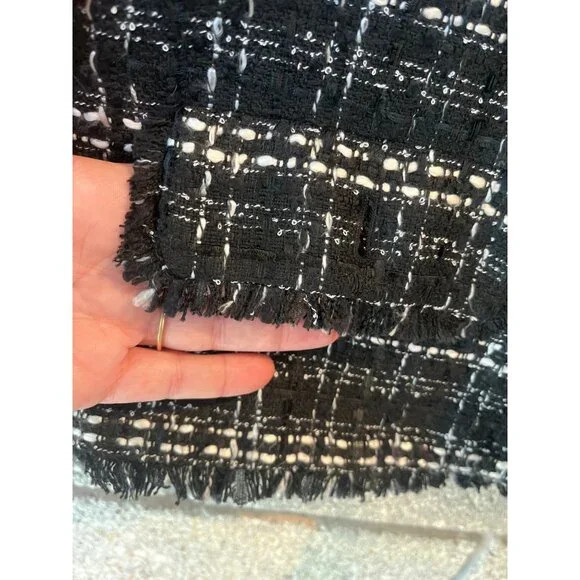 Ann Taylor Womens Black & White Tweed Fringed Button-Front Blazer Size 8 NWT - Picture 7 of 9